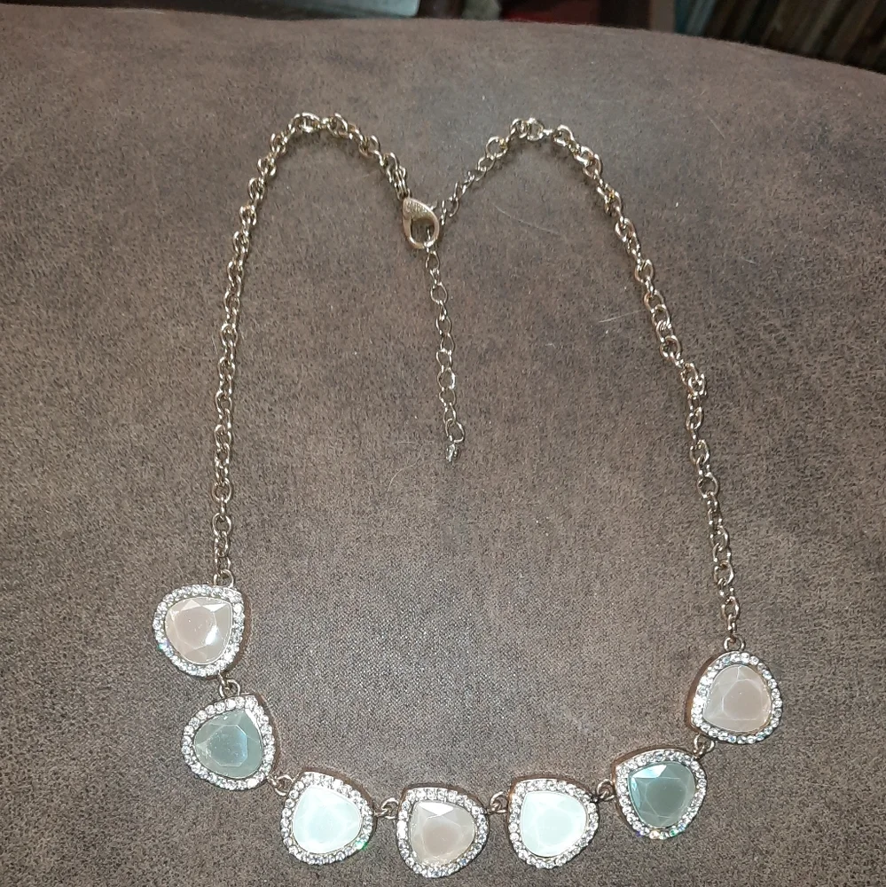 Cubic Zirconia Silvery statement Bib necklace adjustable goldtone